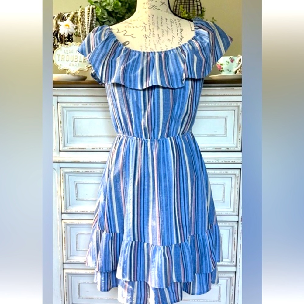 Everly Striped On/Off Shoulder Summer Dress Sz S